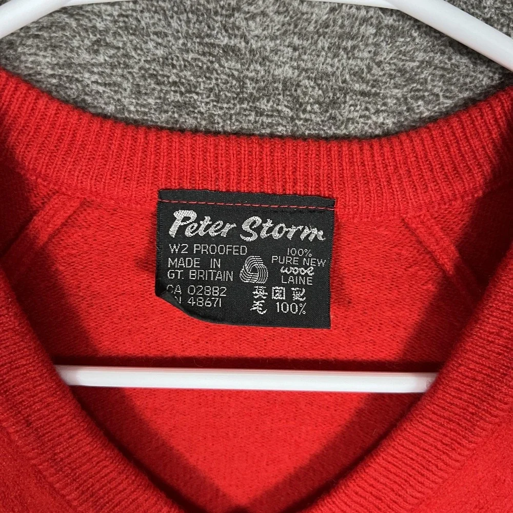 Peter Storm Sweater Mens Medium Red‎ V Neck 100% Pure New Wool Made Britain